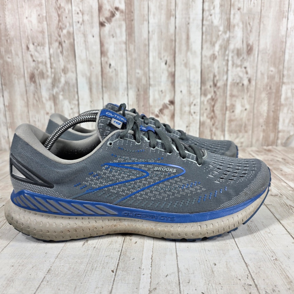 Brooks Glycerin GTS 19 Mens 10.5 Wide 2E Grey Blue Running Shoes 1103572E095